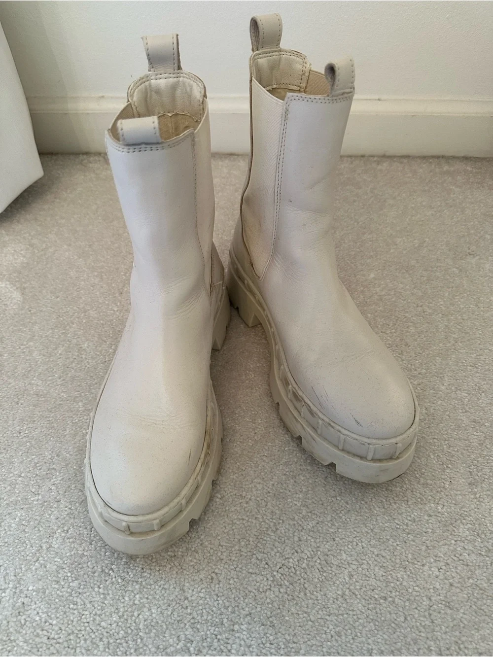Steve Madden Cream Platform Chelsea Ankle Boots